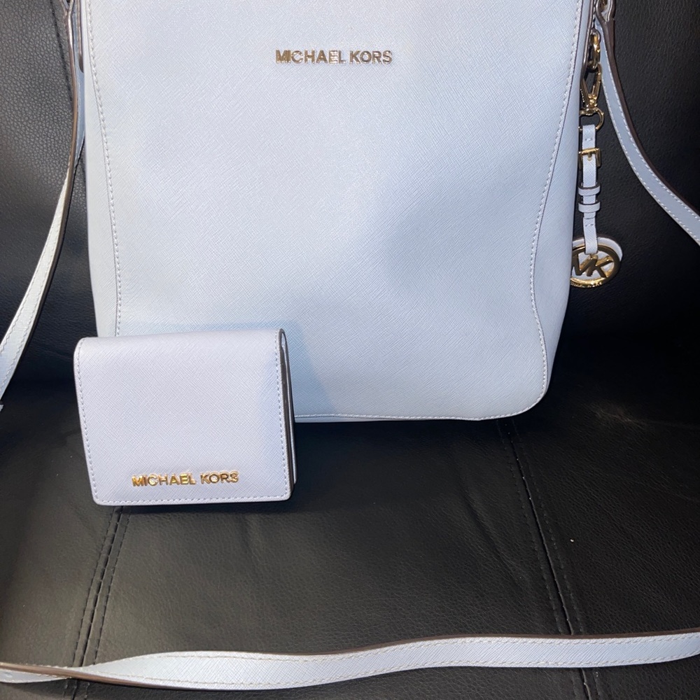 Michael Kors Light Blue Crossbody Bag & matching color Wallet